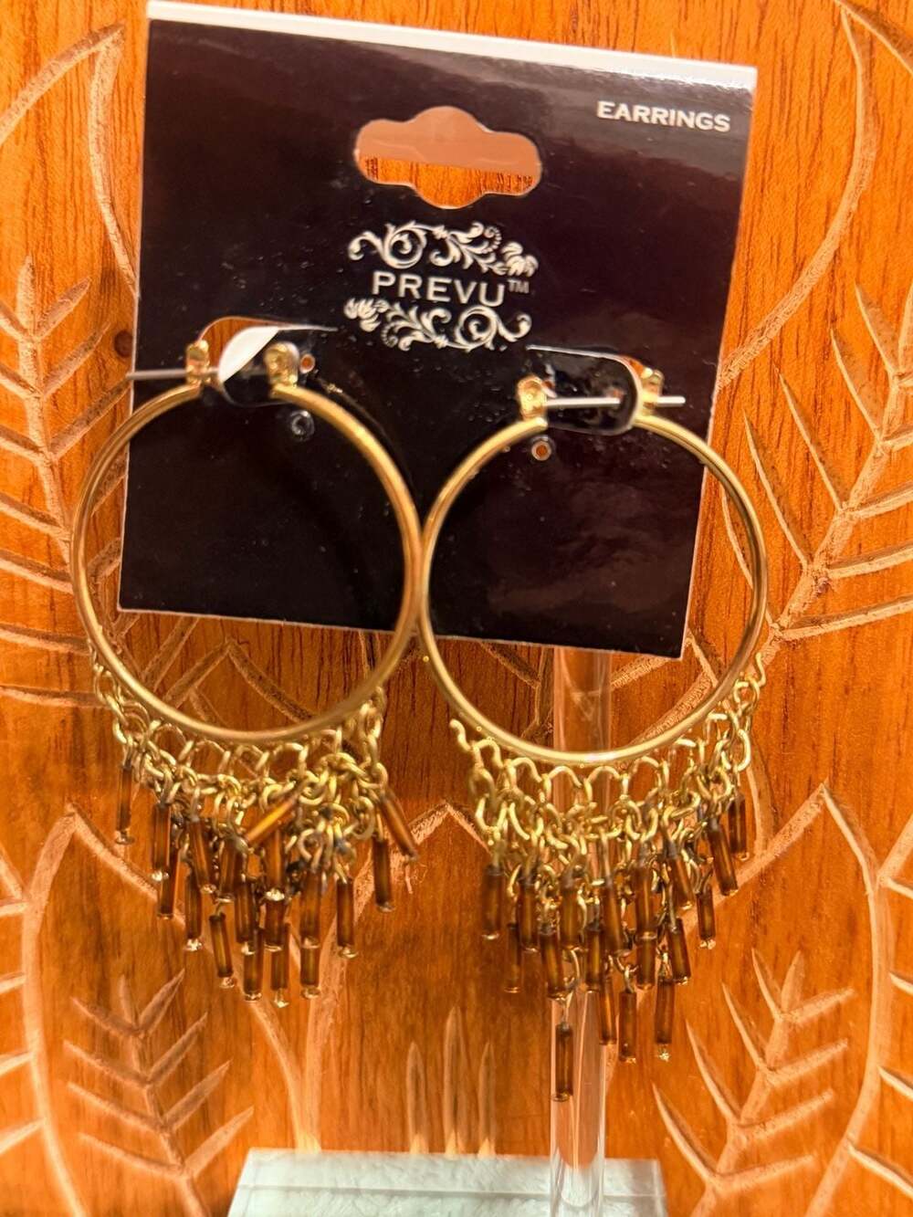 Prevu Gold-Tone Hoop Earrings with Beaded Chain Fringe 1.5" x3"